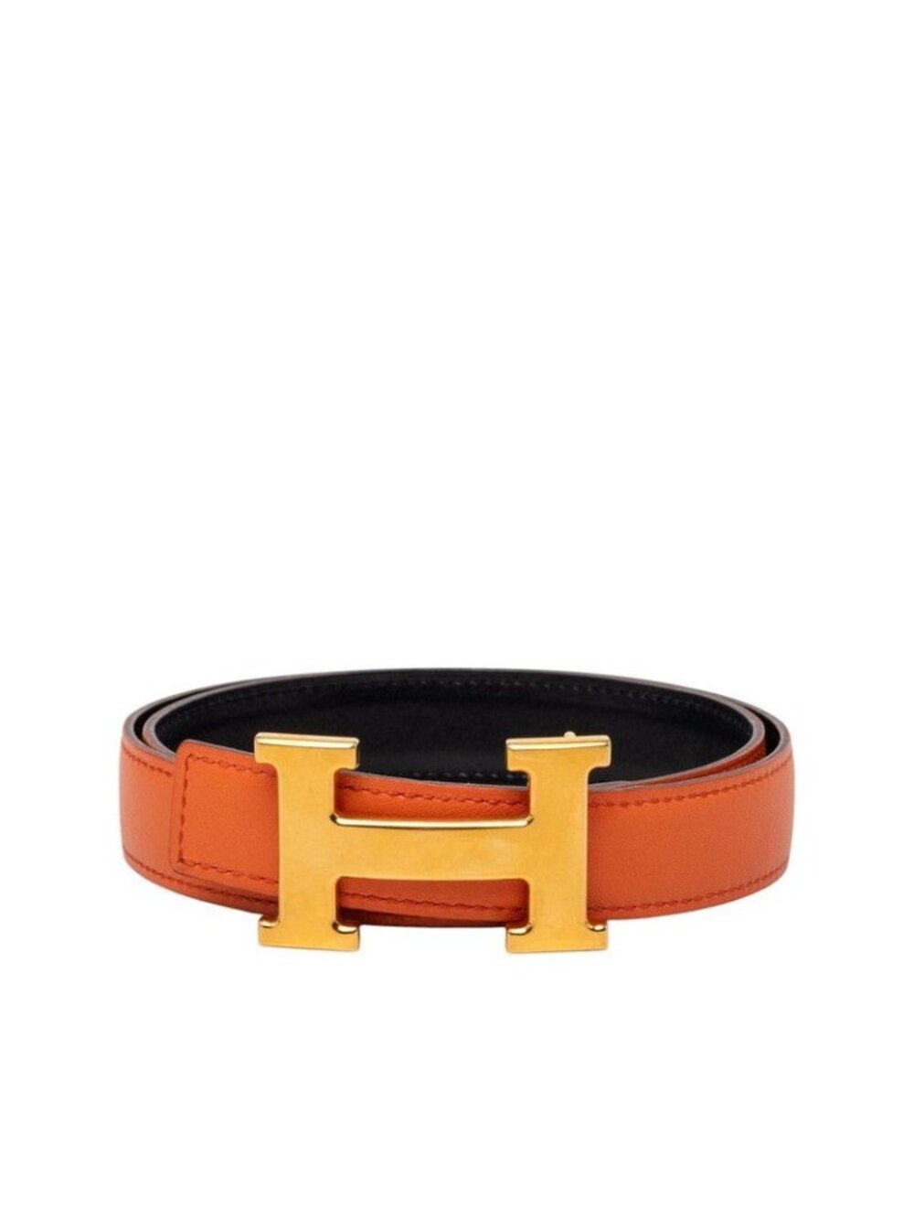 Hermes Constance Belt Reversible Buckle Orange Black Gold Box Calf Swift